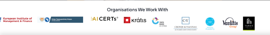 European Institute of Management & Finance, Cyprus Productivity Centre, AI CERTs, Kratis, Youth Board of Cyprus, Cronje & Yiannas, Cisco Networking Academy, Vavlitis Group, Faros Hotel